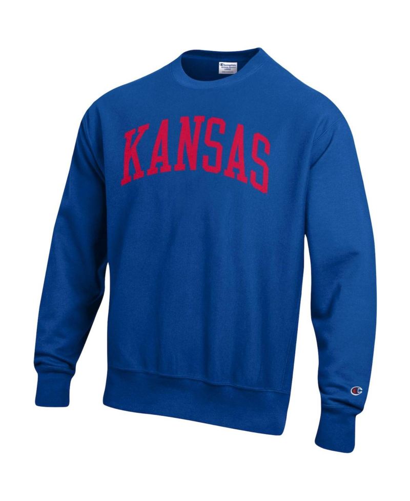Men's Royal Kansas Jayhawks Arch Reverse Weave Pullover Sweatshirt