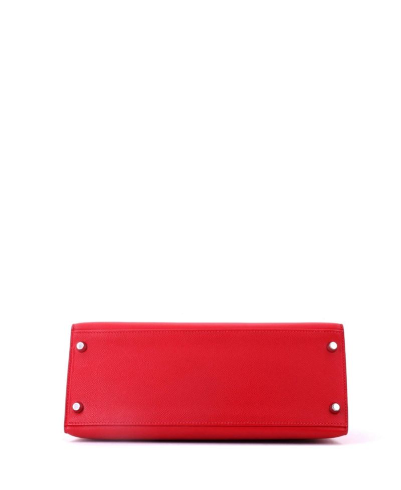 Kelly 28 Handbag Red Epsom with Palladium Hardware