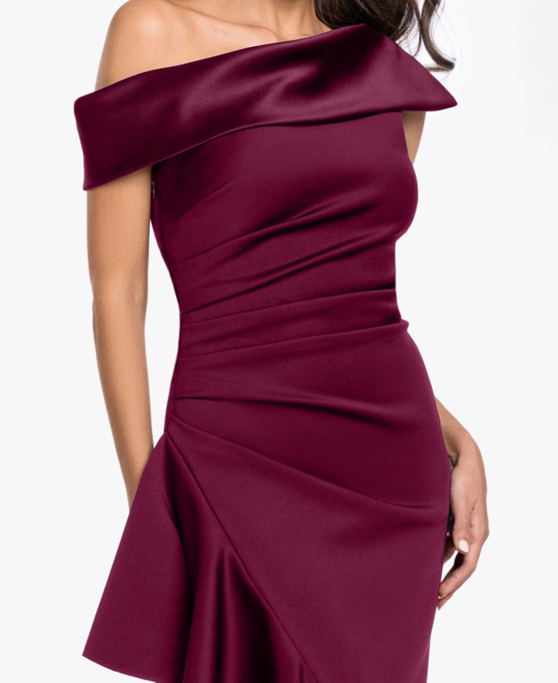 Petite Asymmetrical One-Shoulder Ruffle Gown Dress