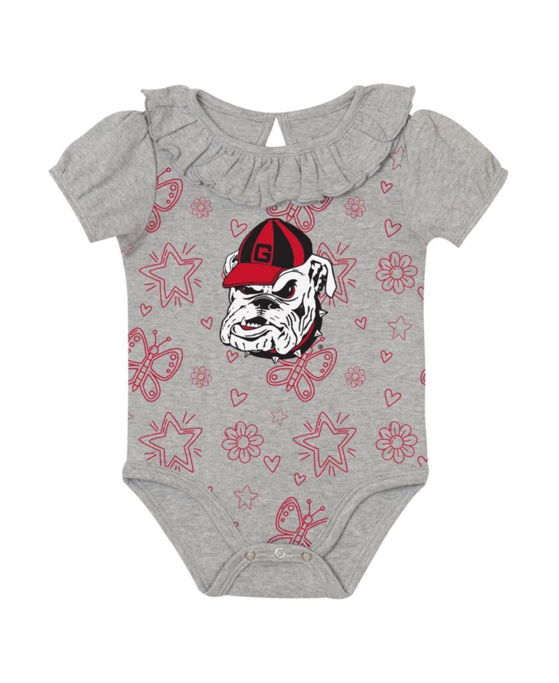 Baby Boys and Girls Red/Gray Georgia Bulldogs Two-Pack Playtime Ruffle Bodysuit Set