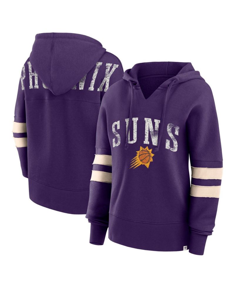 Women's Purple Distressed Phoenix Suns Bold Move Dolman V-Neck Pullover Hoodie