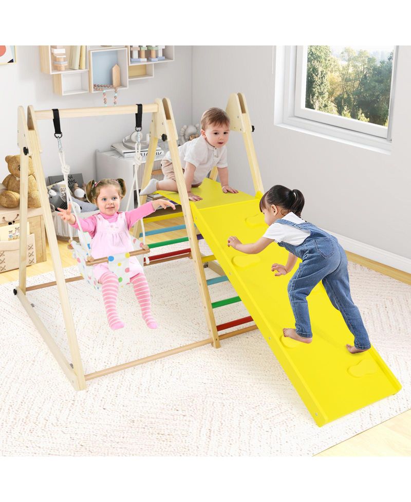 4-in-1 Indoor Jungle Gym Montessori-Inspired Swing, Ladder, Platform and Ramp, 4-Piece Set