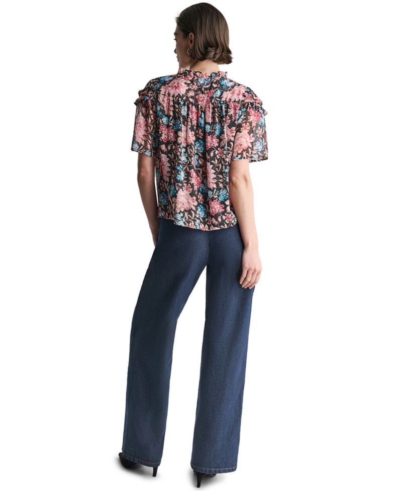 Women's Floral Sheer Ruffle-Detail Blouse