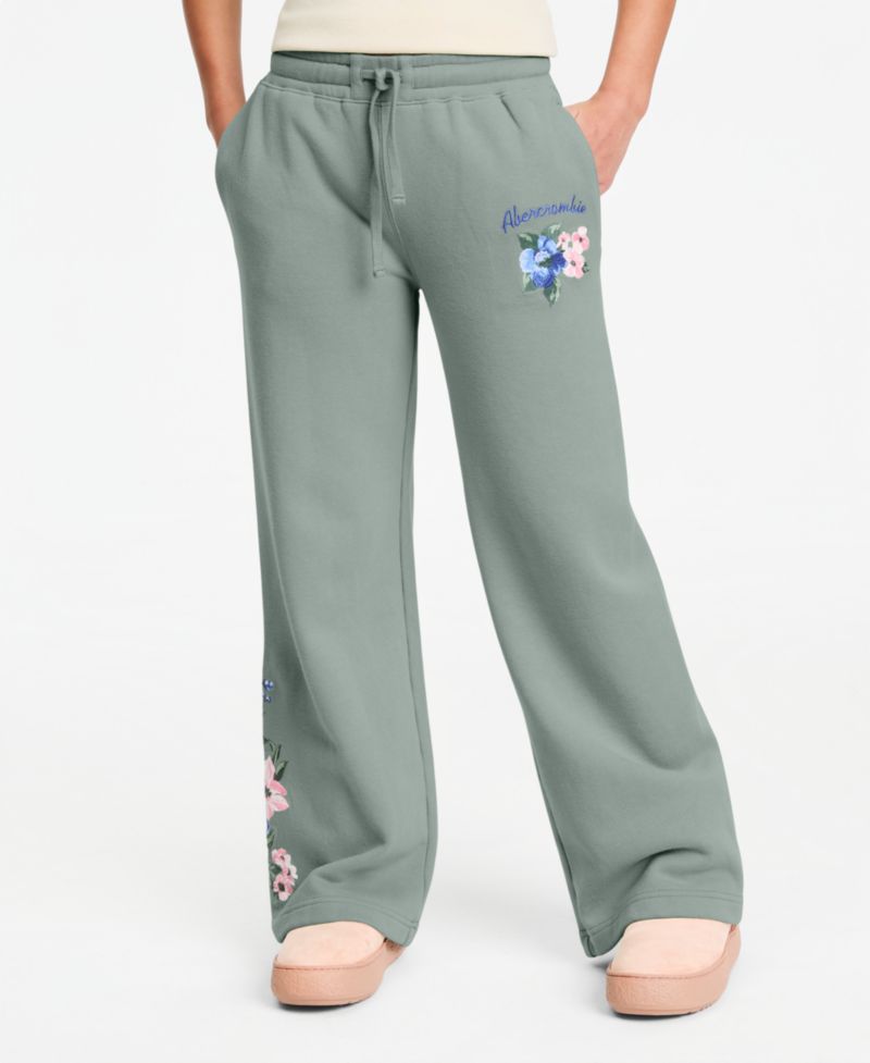 Girls' 5-16 Floral Low-Rise Baggy Fleece Pants