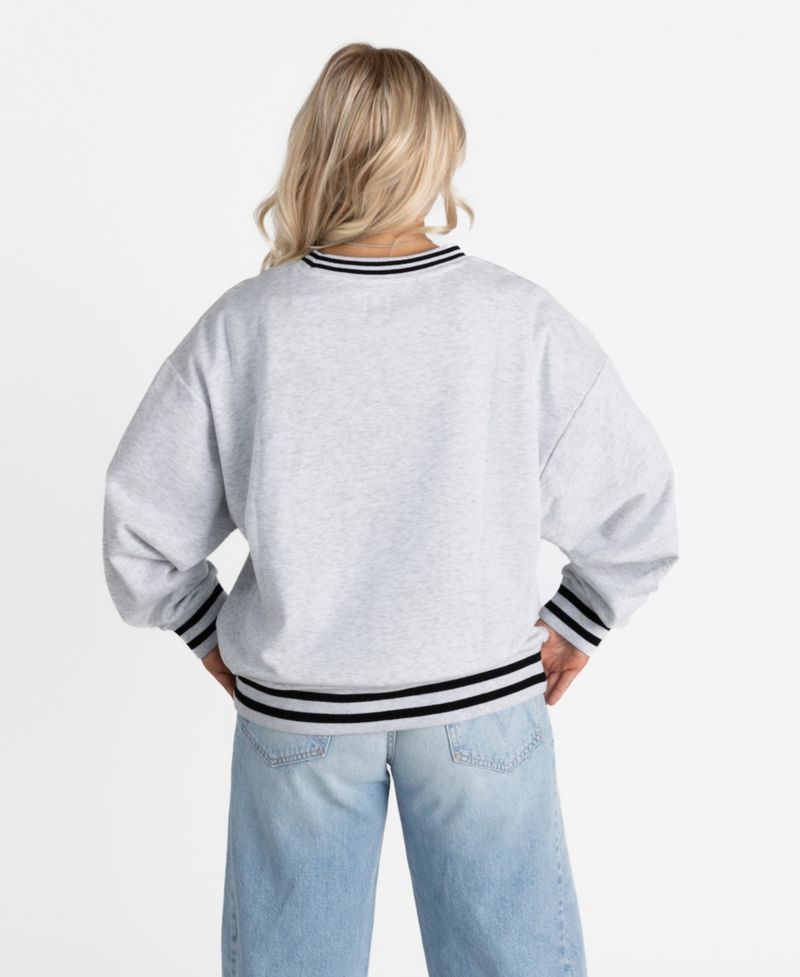 Women's Gray Alabama Crimson Tide Oversized Showdown Ringer Stripe Sweatshirt