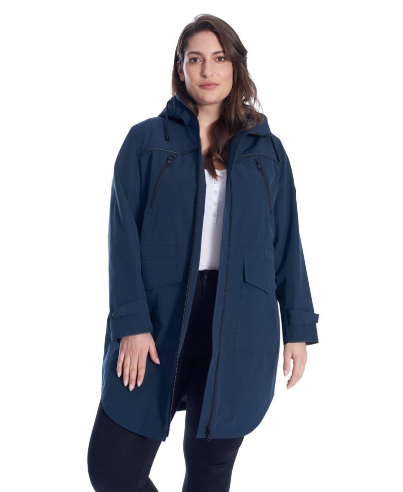 WOMEN'S PLUS SIZE RAIN - WEATHER RESISTANT RAINCOAT WITH DRAWSTRING HOOD
