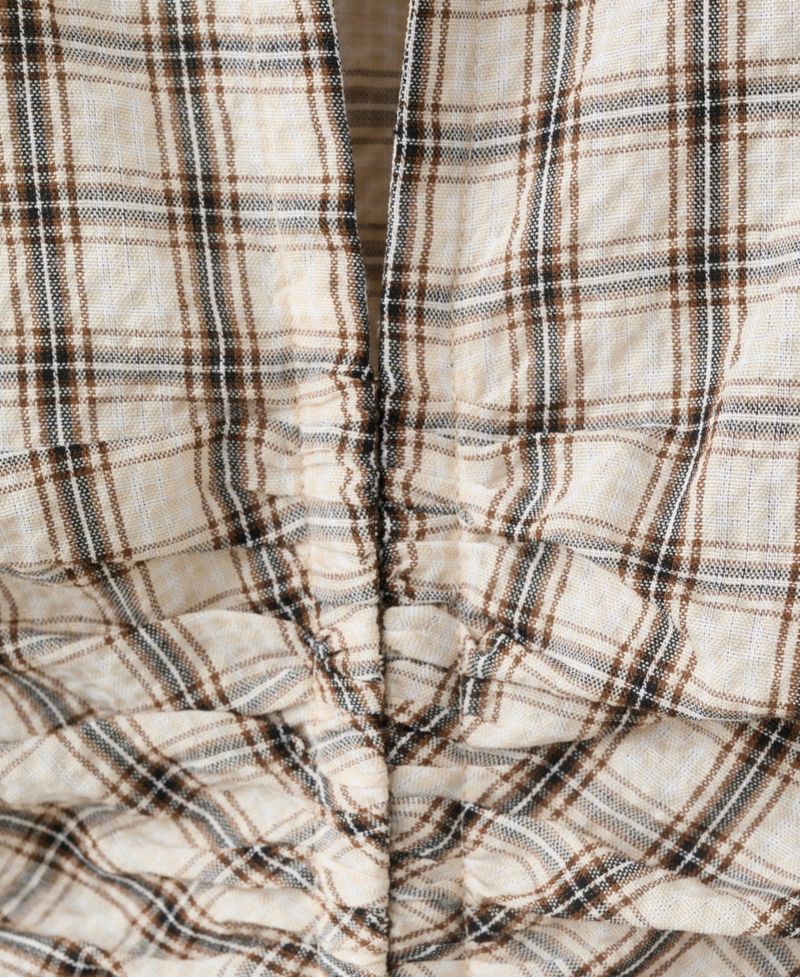 Women's Plaid Ruched V-Neck Blouse
