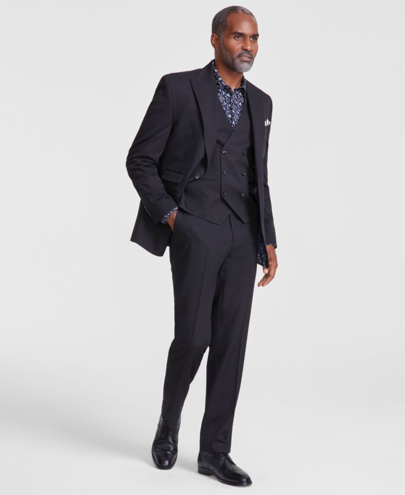 Men's Classic-Fit Solid Double-Breasted Suit Separate Vest