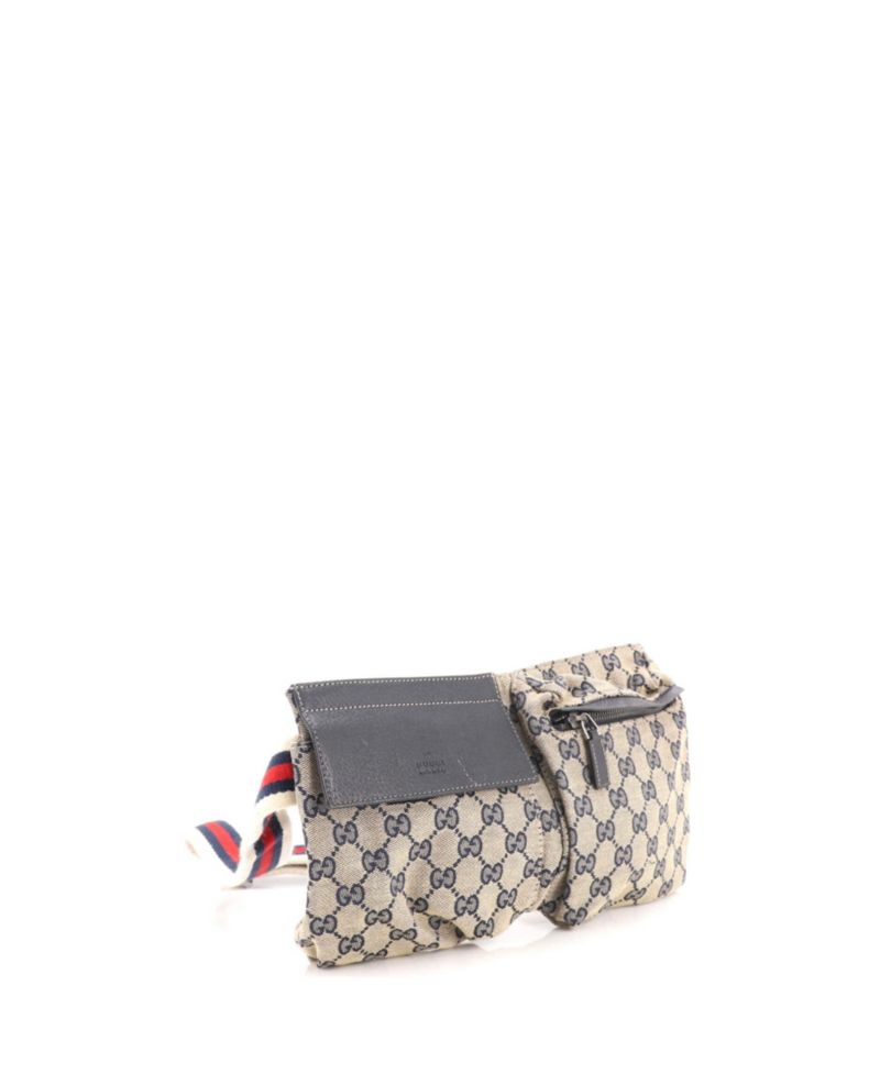 Small Vintage Double Belt Bag GG Canvas with Leather