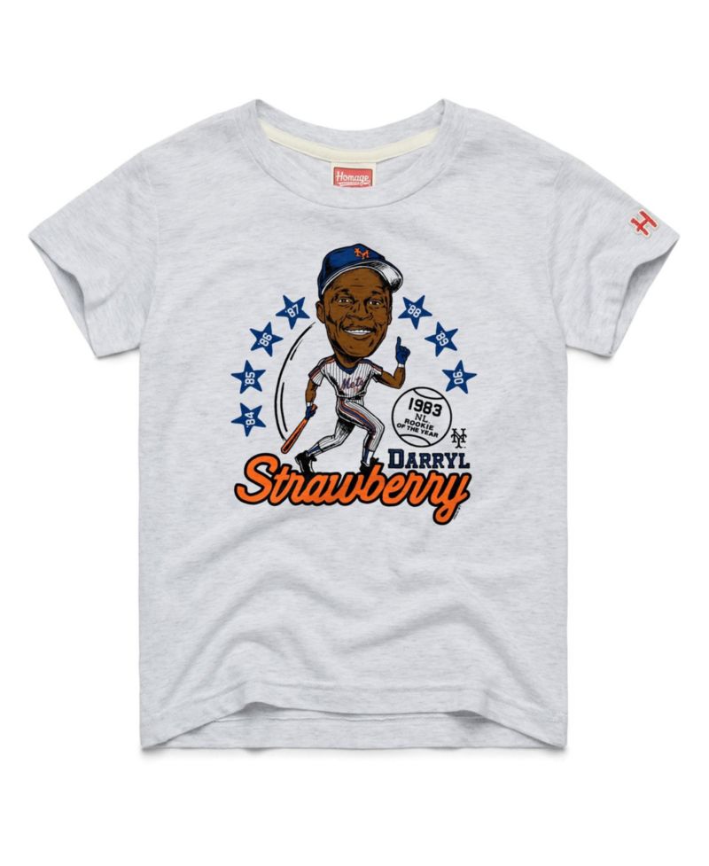 Big Boys and Girls Darryl Strawberry Ash New York Mets Cooperstown Collection Caricature Tri-Blend T-Shirt