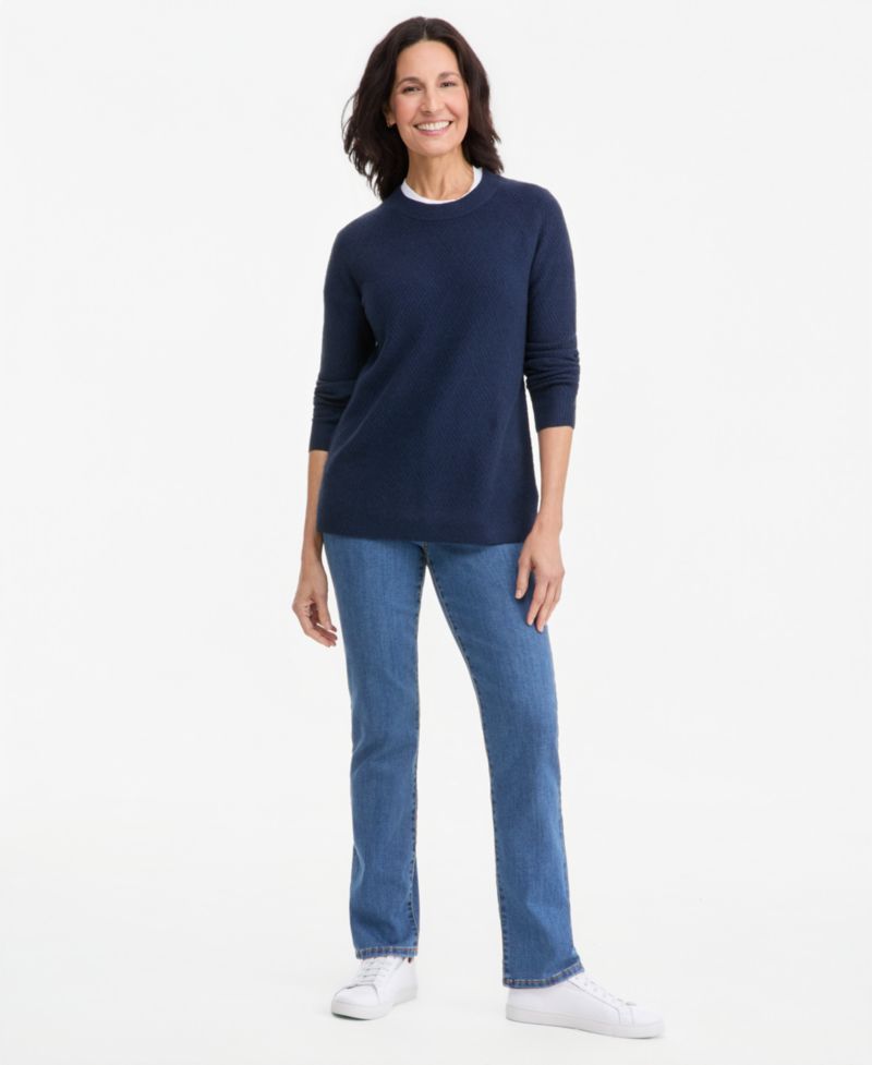 Women's Luxsoft Novelty-Stitch Crewneck Sweater
