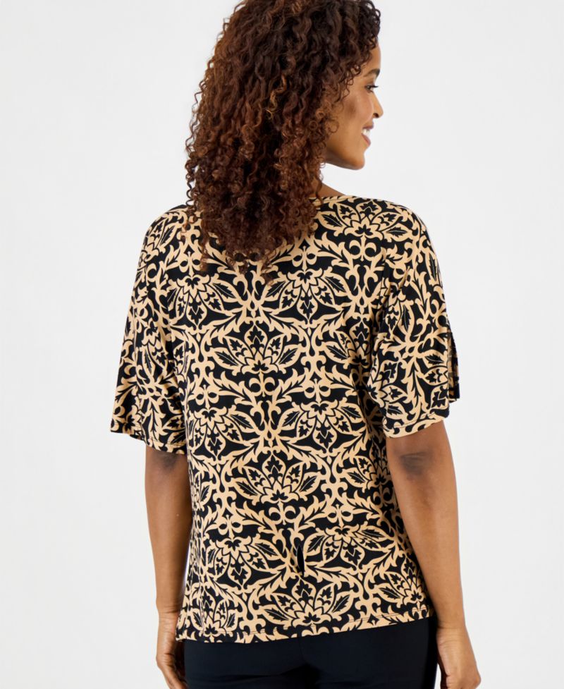 Petite Printed Cowl-Neck Knit Top