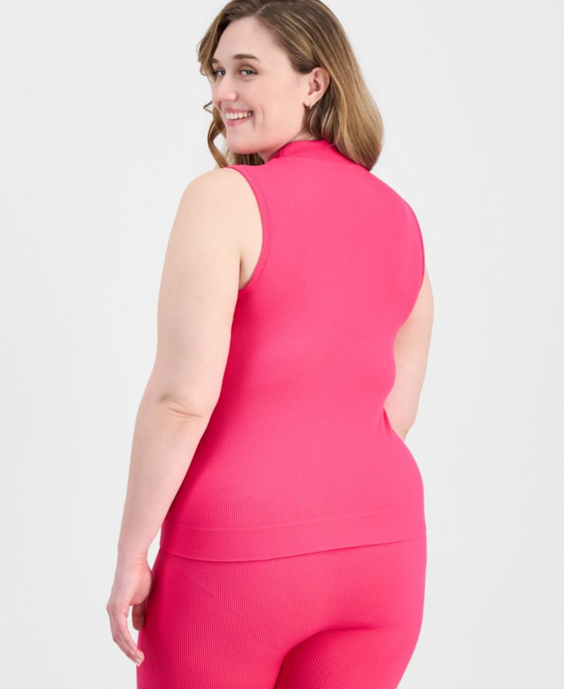 Trendy Plus Size Ribbed Mock Neck Top & Pants Set