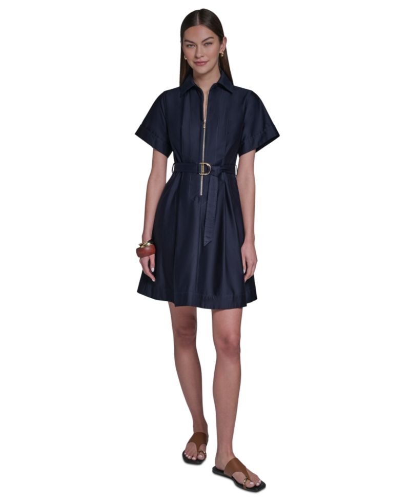 Women's Collared Zip-Front Midi Shirt Dress