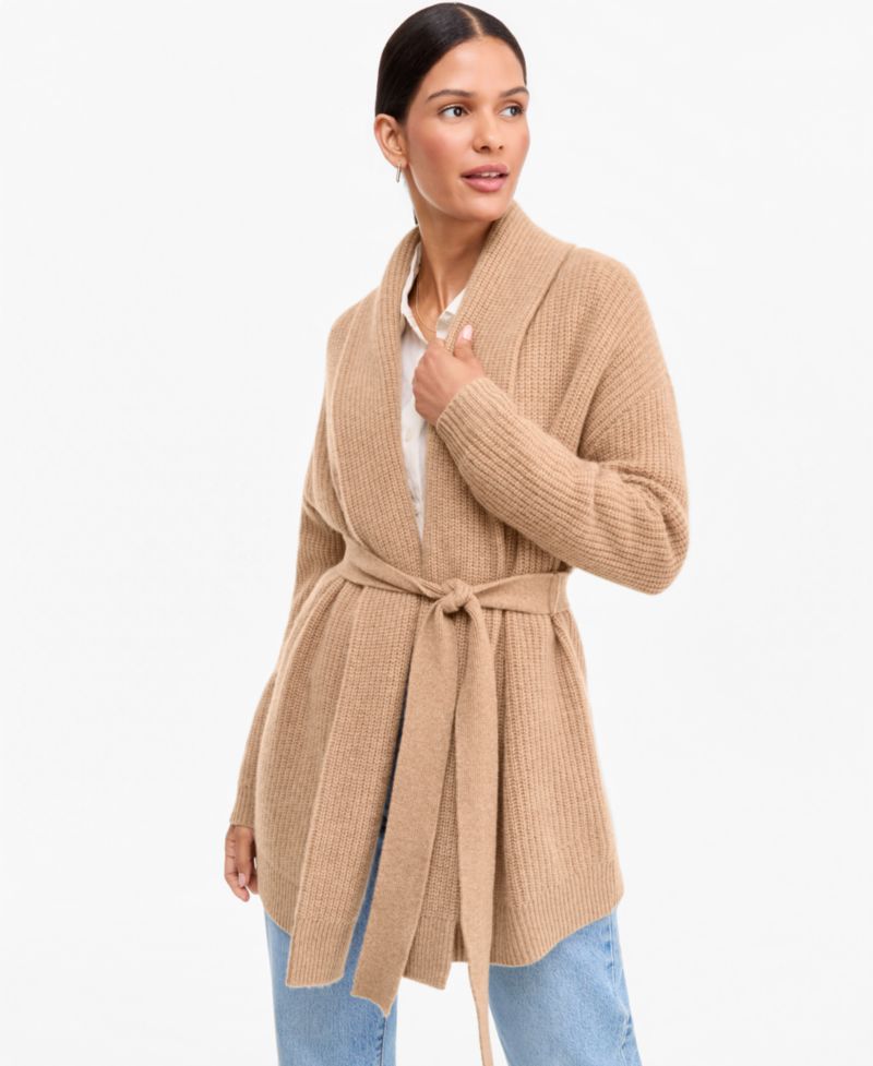 Women's 100% Cashmere Drop Shoulder Shawl-Collar Cardigan