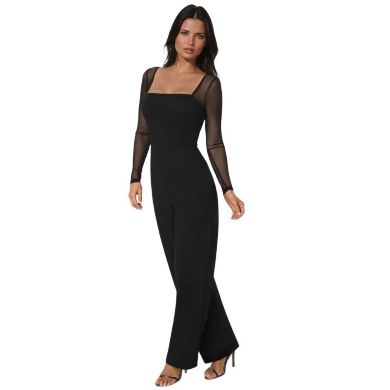 Women's Scuba Mesh Square Neck Jumpsuit