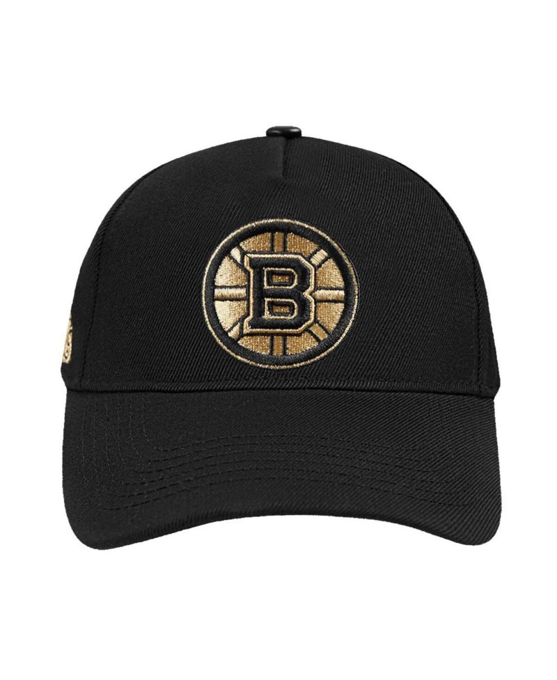 Men's Black Boston Bruins Metallic Logo Pinch Front Adjustable Hat