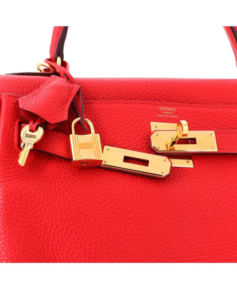 Kelly 28 Handbag Red Clemence with Gold Hardware