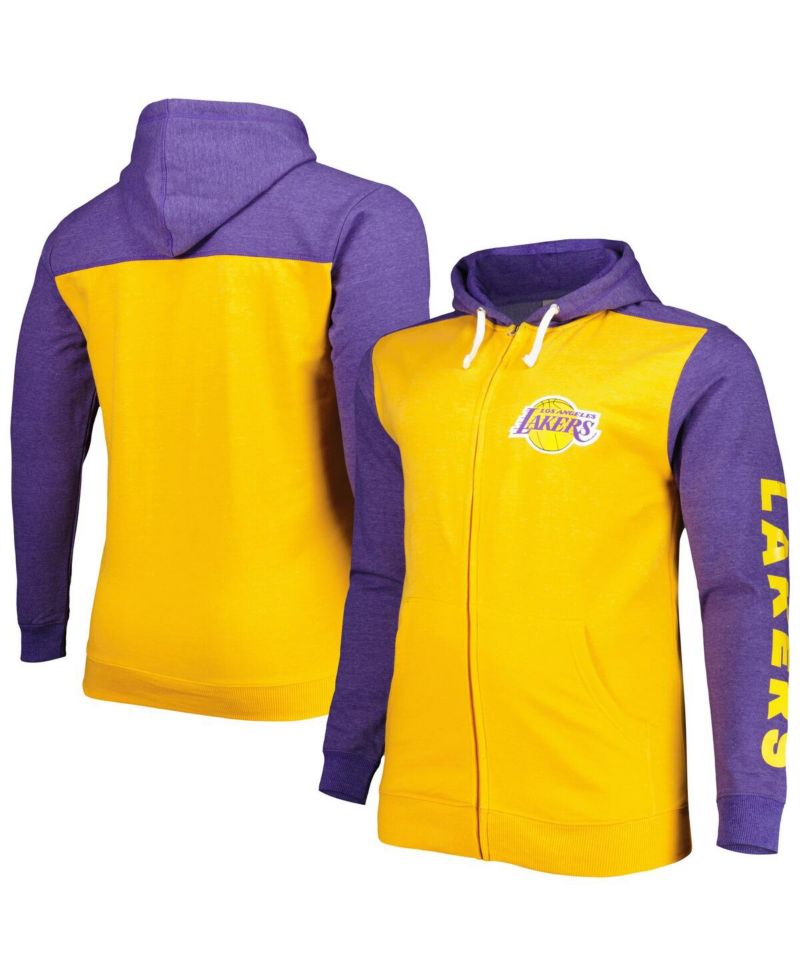 Men's Gold, Purple Los Angeles Lakers Big and Tall Down and Distance Full-Zip Hoodie