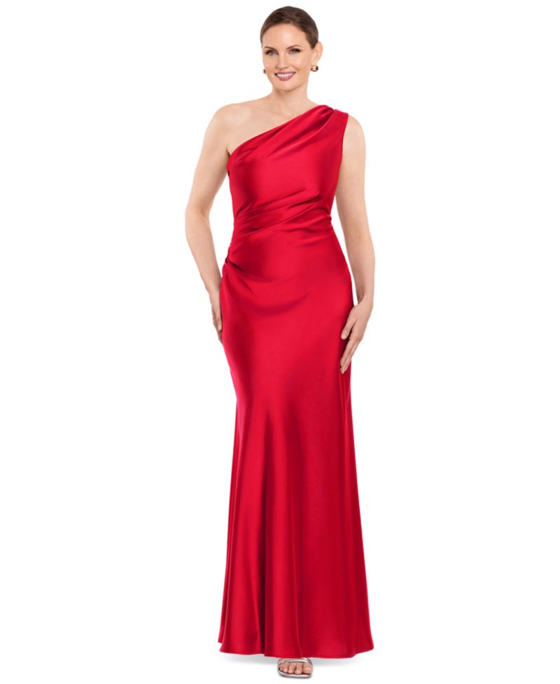 Petite One-Shoulder Draped Evening Gown