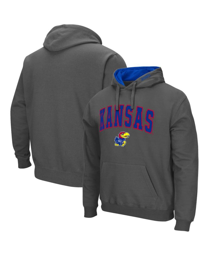 Men's Charcoal Kansas Jayhawks Arch and Logo 3.0 Pullover Hoodie