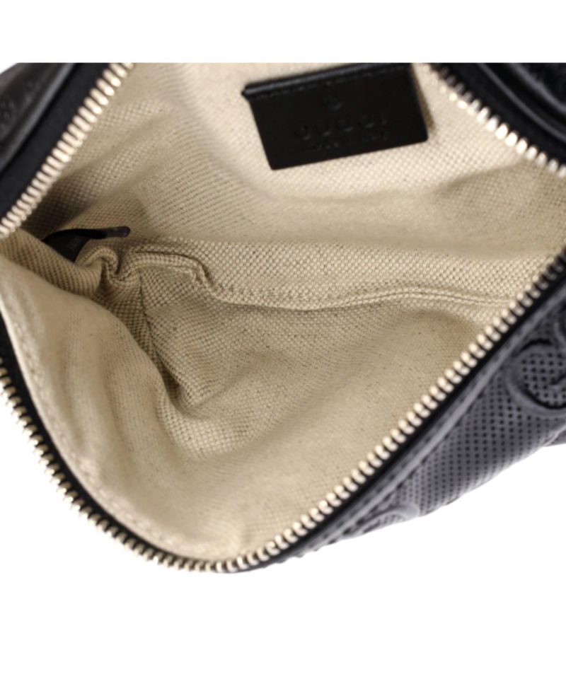 Small GG Embossed Perforated Adjustable Leather Belt Bag