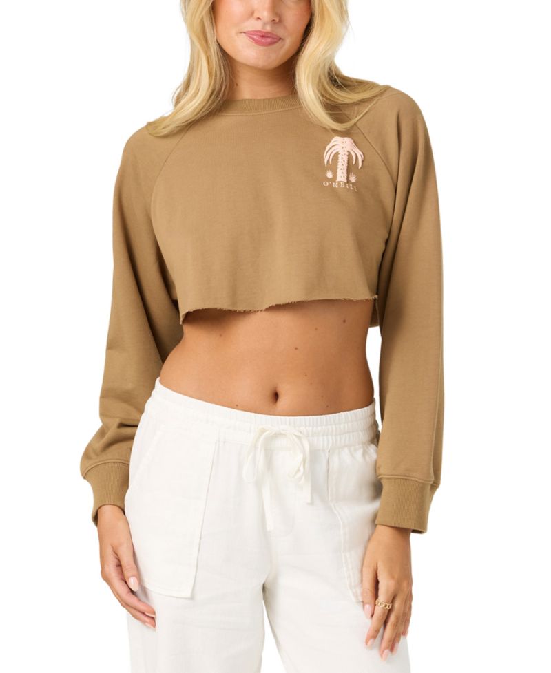 Women's Palm Raw Edge Crop Fleece Crewneck Sweatshirt