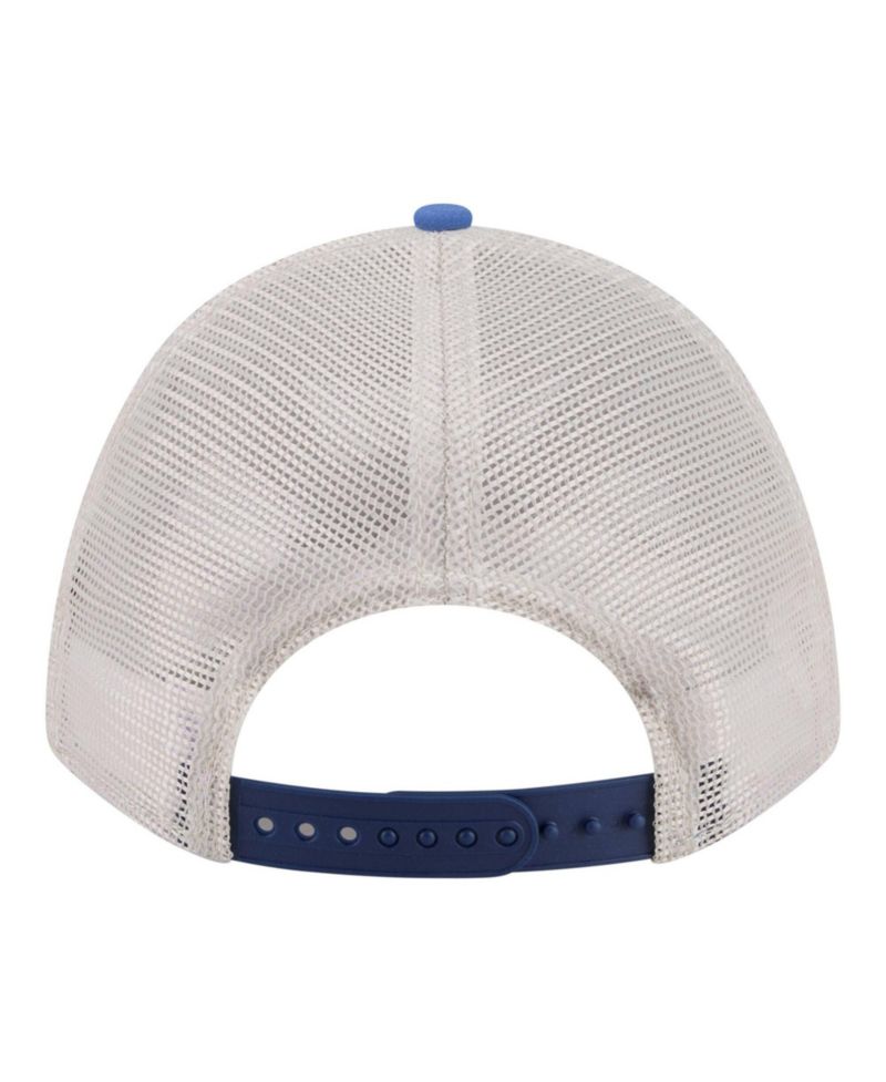 Men's Light Beige/Royal Atlanta Braves Frayed M-Crown A-Frame 9FORTY Trucker Adjustable Hat