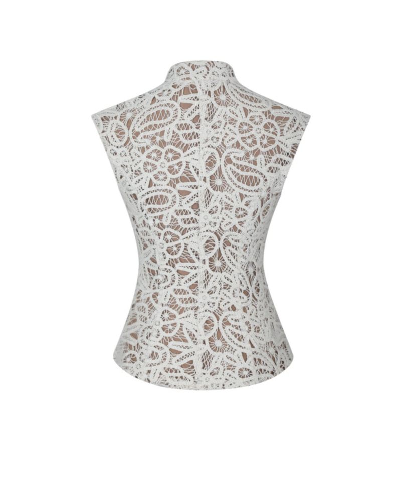 Women's Rosetta Crochet Mandarin-Collar Sleeveless Top