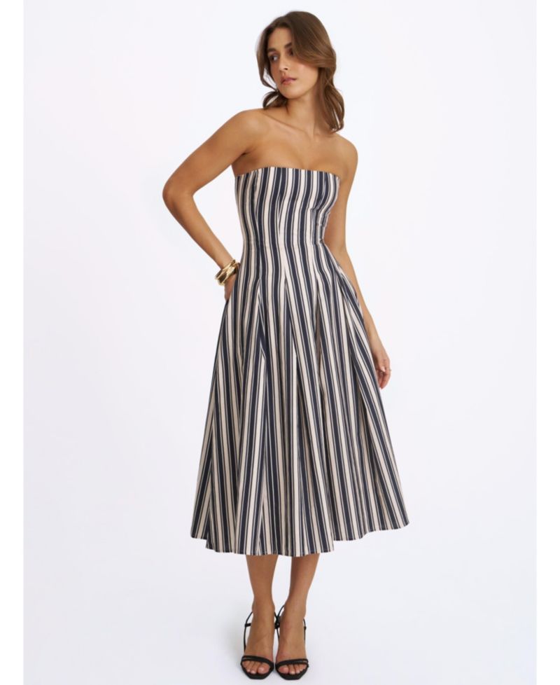 Women's Wyanne Linen-Blend Striped Strapless Midi Dress