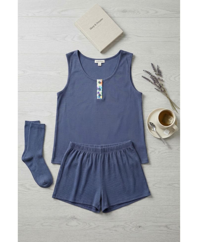 Women's Yummy Jersey Rib Henley Top and Shorts Set