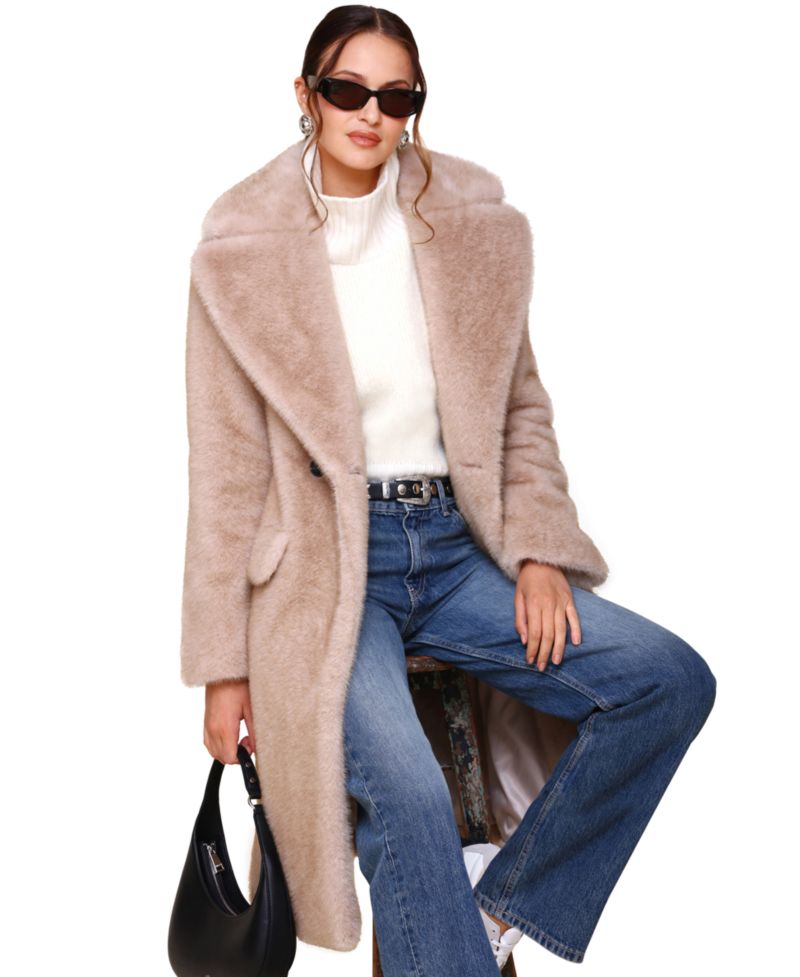 Women's Notched-Collar Faux-Fur Coat