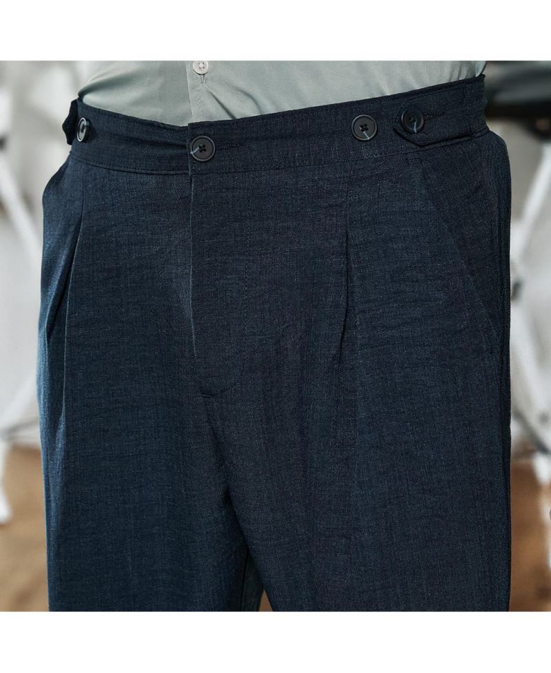 Men's Prussian Blue Pleated Tailored Trousers