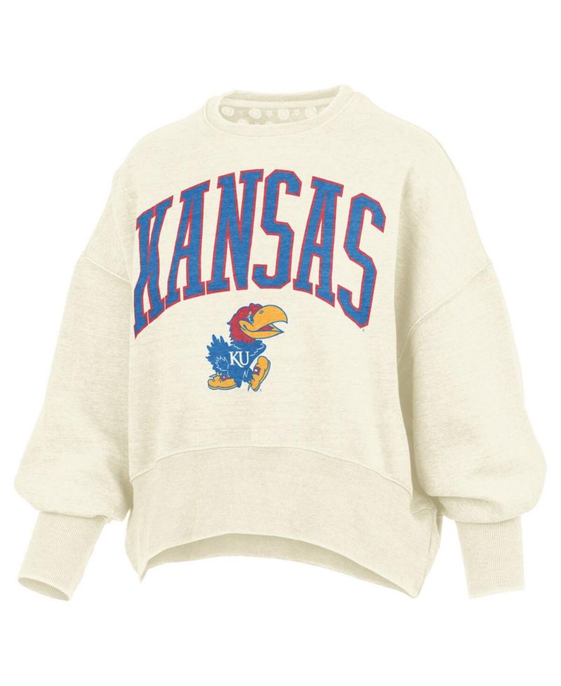 Women's Natural Kansas Jayhawks Oversized Waist-Length Crewneck Sweatshirt