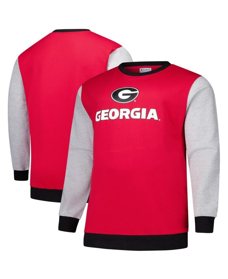 Men's Red Georgia Bulldogs Contrast Sleeve Large Chest Big & Tall Pullover Sweatshirt