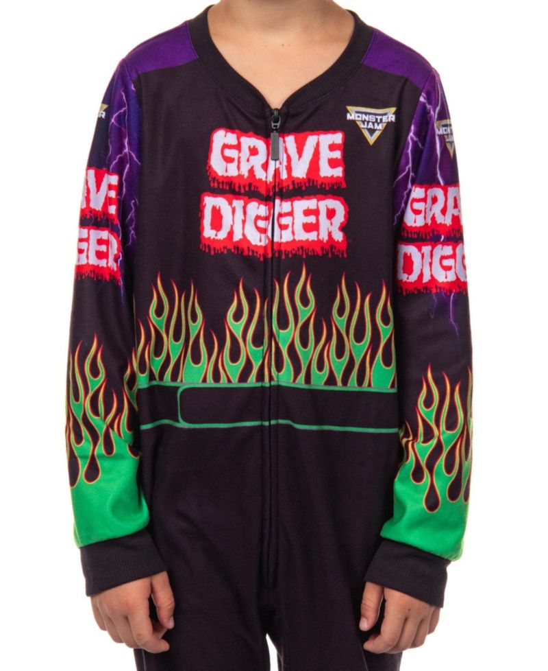 Grave Digger Boys' Union Suit Kids Fleece Monster Truck One Piece Pajamas