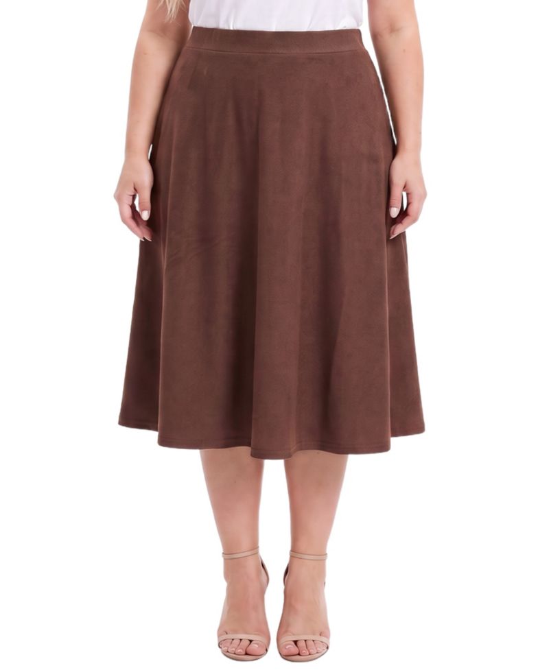 Plus Size A-Line Midi Elastic Waist Skirt