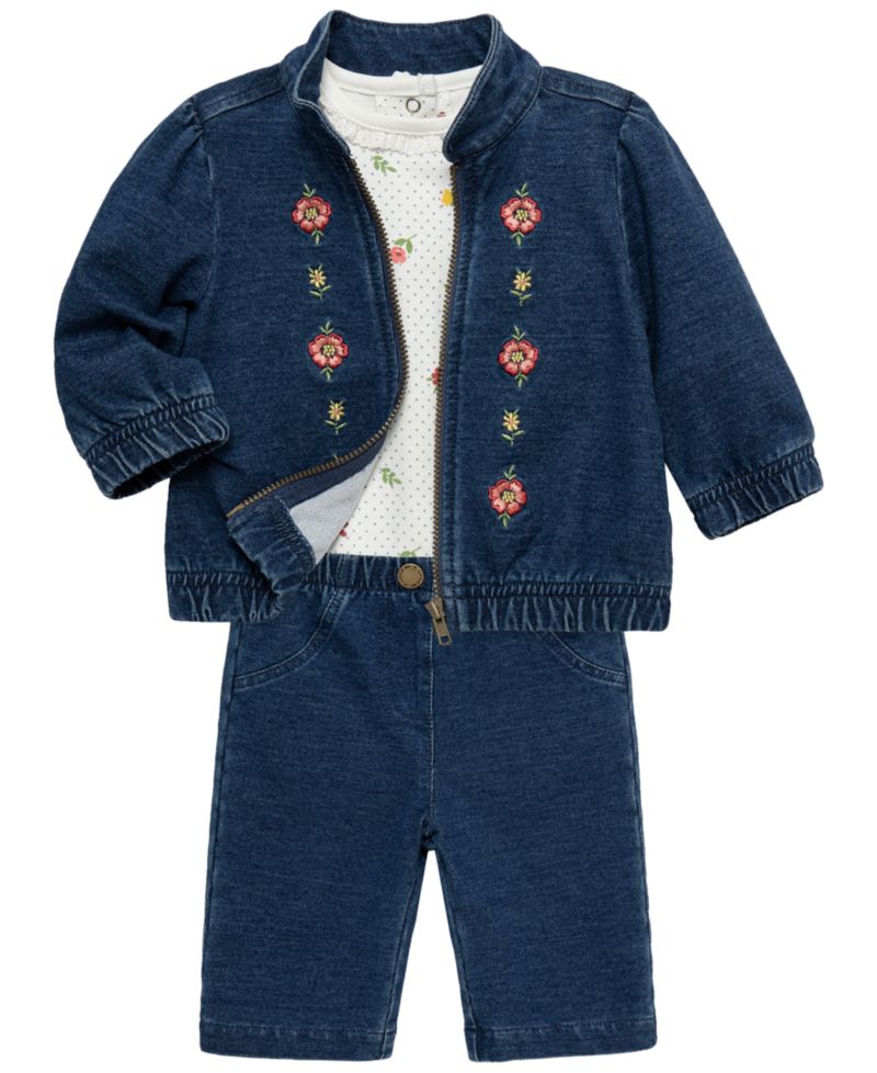 Baby Girls' Blossom Long-Sleeve Bodysuit, Jacket and Pants, 3-Piece Set