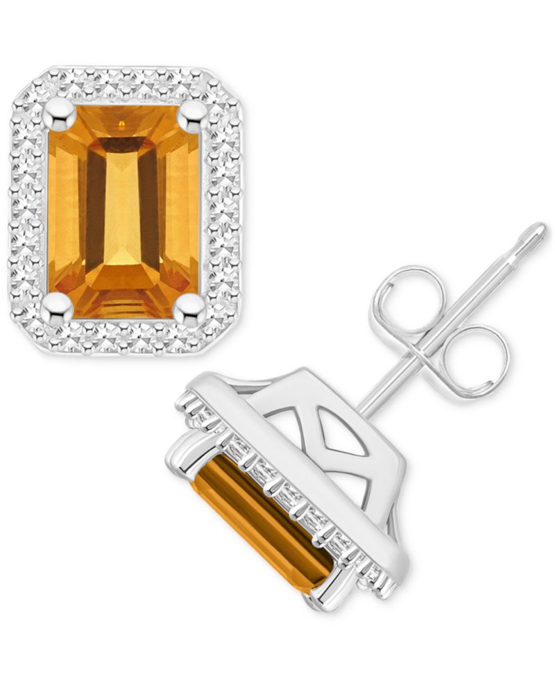 Amethyst (2 ct. t.w.) & Diamond (1/5 ct. t.w.) Halo Stud Earrings in Sterling Silver (Also in Citrine, Garnet, Peridot, & Blue Topaz)