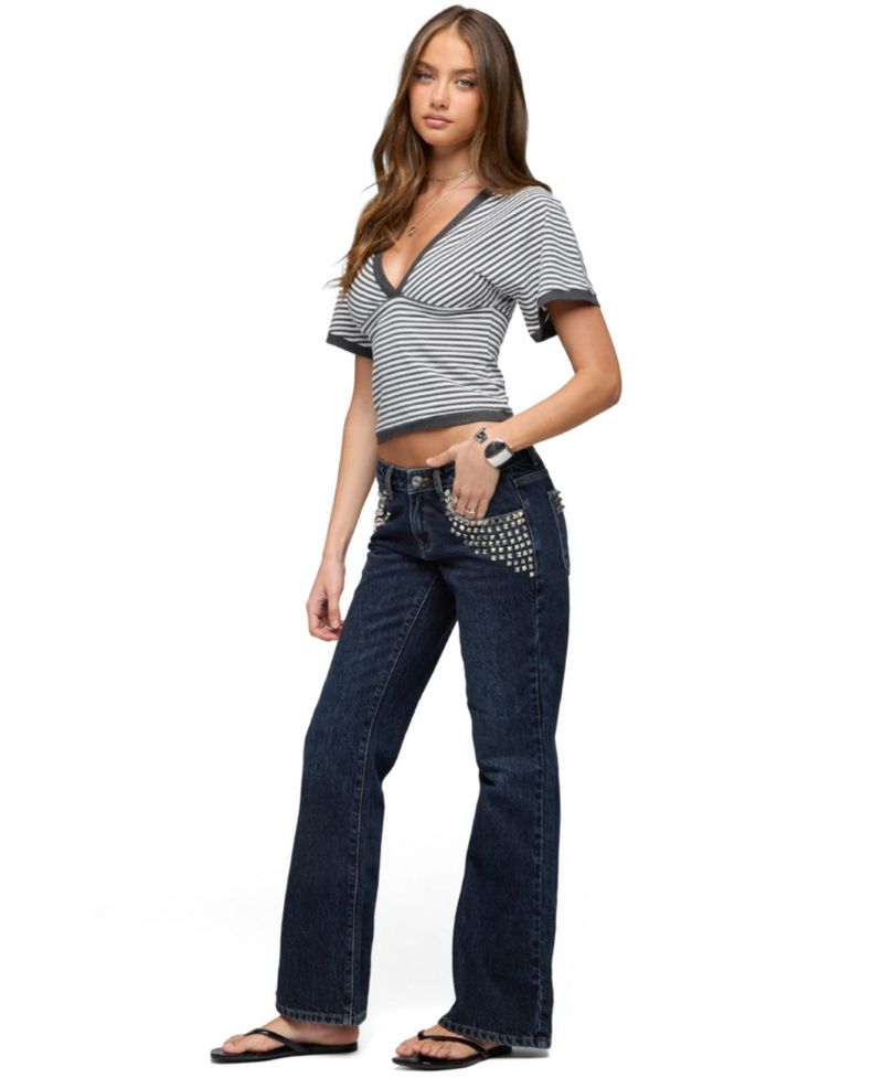 Women's Primrosa Striped V Neck Flutter Top