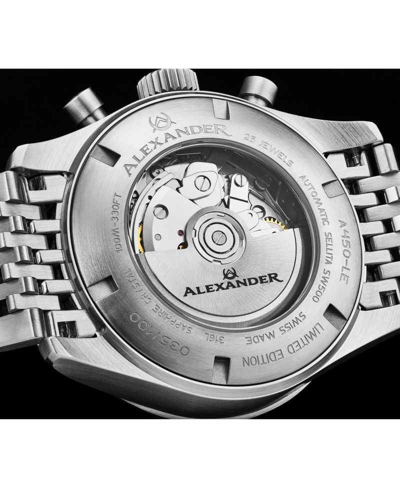 Megalos Men's Swiss Automatic Chronograph 43mm Silver Tone Stainless Steel Case Champagne Dial Sapphire Crystal 100M Water Resistant