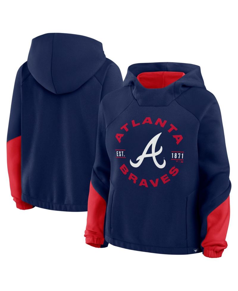 Women's Navy Atlanta Braves Oversized Time to Win Pullover Hoodie