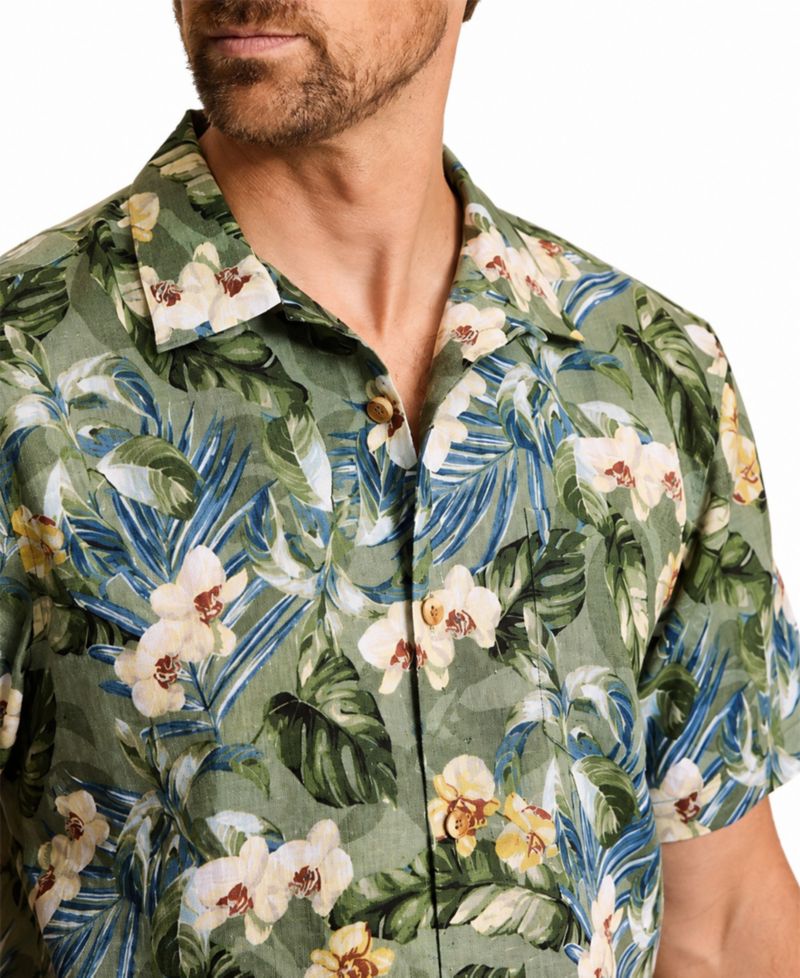 Men's Orchid O'Lei Short-Sleeve Bungalow Collar Printed Linen Shirt