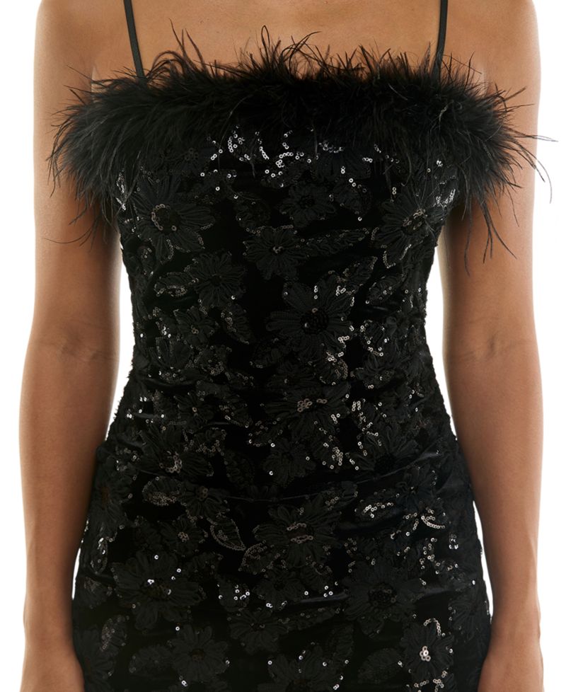 Juniors' Sequin Velvet Square Neck Mini Dress