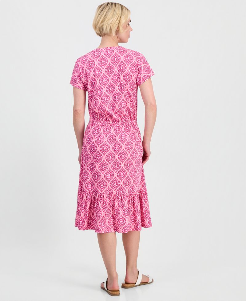 Petite Printed V-Neck Midi Dress