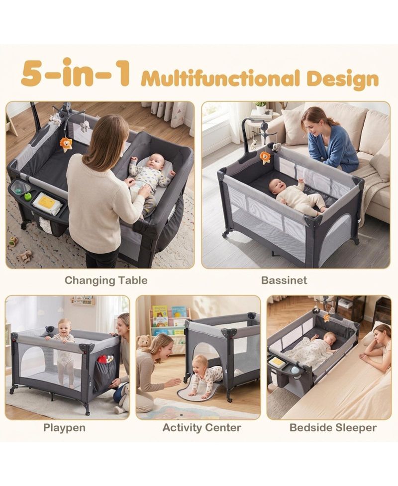 Baby 5-in-1 Portable Bedside Bassinet with Music Box