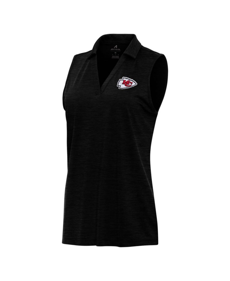 Women's Heather Black Kansas City Chiefs Layout Sleeveless V-Neck Polo Shirt