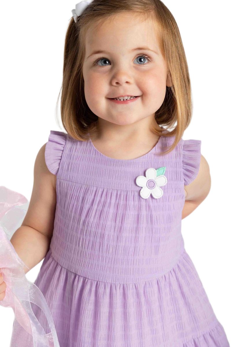 Little Girls Crinkle Lawn Dress With Flower