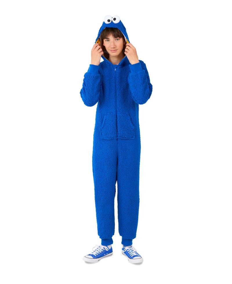 Little Boys Cookie Monster Zip Up Onesie Outfit