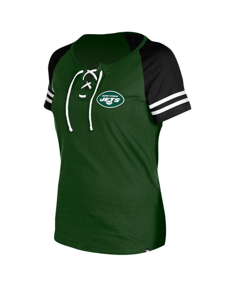 Women's Green New York Jets Lace-Up Raglan T-Shirt
